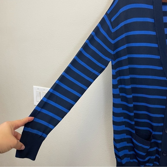 PEARL by Lela Rose Striped V Neck Button Up Cardigan Academia Sweater Size S - Picture 3 of 7